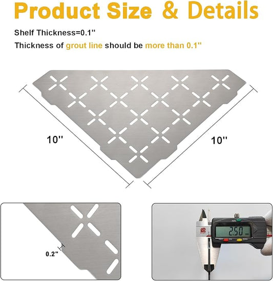 Recessed Corner Shower Shelf, 10" SUS304 Stainless Steel, Heavy Duty Shower Shelf, Grout in Bathroom Shelves for Tile Walls (2 Pack, Cross-Brushed)
