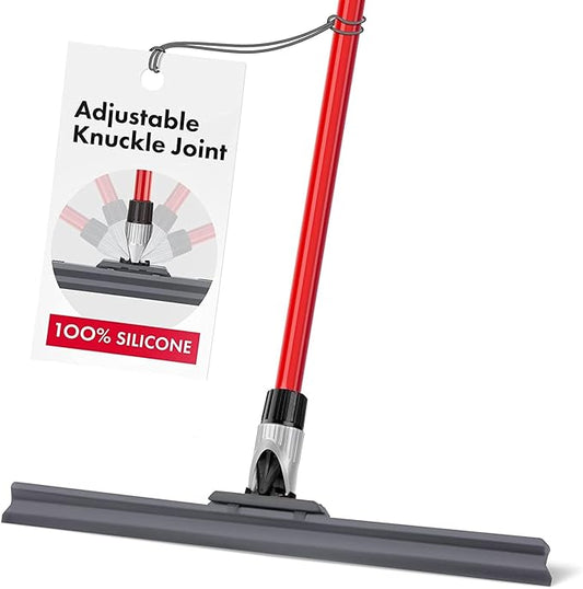 Heavy Duty Floor Squeegee for Concrete and Tile Floor - Silicone Squeegee Broom Floor Scrubber - Large Single Cast Rubber Blade Aluminum Long Handle 360° Swivel Joint - Garage Shower Window Cleaning