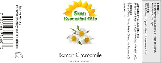 Sun Essential Oils - Roman Chamomile Essential Oil (8 oz) for Diffuser, Skin, Body, Face, Aromatherapy Massage & Humidifier, Scent for Soap, Candle, Shampoo & Lotion Making at Home