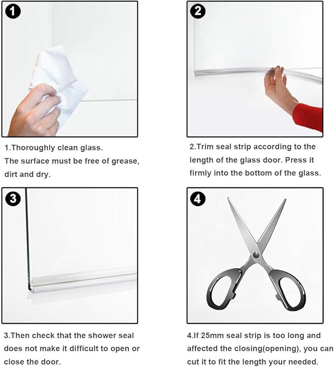 Frameless Shower Door Bottom Seal with Drip Rail for 1/4"(6mm) Glass, Length 27.5"/0.7m, Glass Door Sweep Stop Shower Leaking
