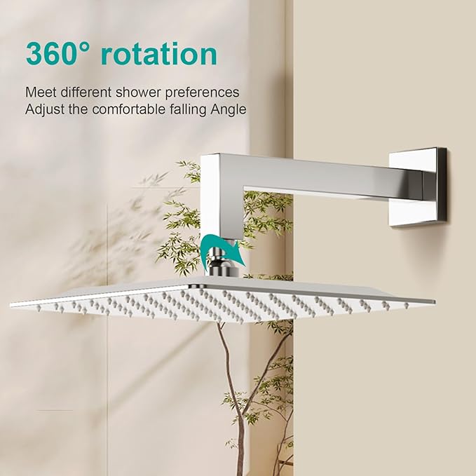 Square Rain Shower Head, High Flow Stainless Steel,Work with any decorative style,All Metal Rainfall Shower Head (Chrome, 10)