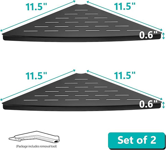 Corner Shower Shelf Matte Black, 304 Stainless Steel 11.5” Recessed Corner Shelf Bathroom for Tiled Wall, Floating Shower Shelves Shampoo Holder, No Drilling, 2 Pack