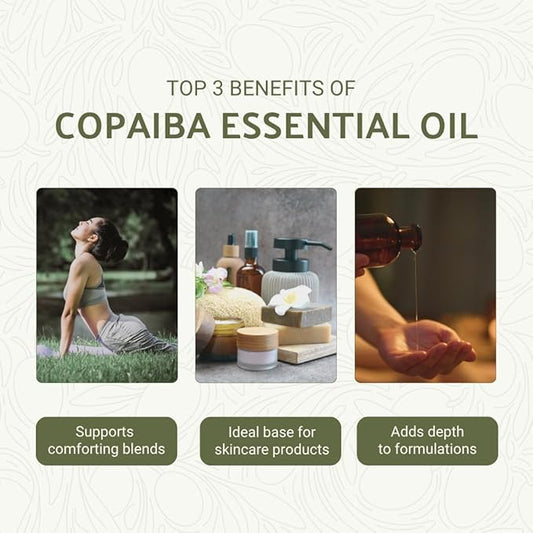 Copaiba Essential Oil - Direct from Amazon Jungle Essential Oils Brazil - Steam Distilled - Aceite de Copaiba for Aromatherapy, Massage, Diffuser, DIY Candle and Soap Making - 2lbs