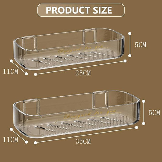 Acrylic Bathroom Shelves 2Pack, 14" Clear Adhesive Shower Shelves for Bathroom Wall Decor and Storage, No Drilling Plastic Wall Shelf Organizer for Home, Kitchen, and Dorm, Large Capacity