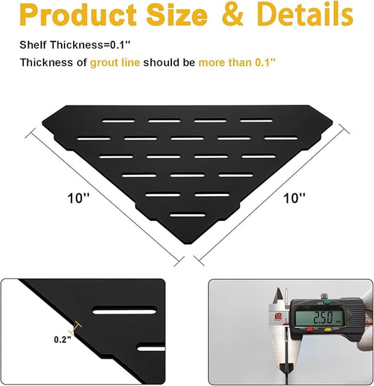 Recessed Corner Shower Shelf, 10" SUS304 Stainless Steel, Heavy Duty Shower Shelf, Grout in Bathroom Shelves for Tile Walls (1 Pack, Rectangle-Matte Black)