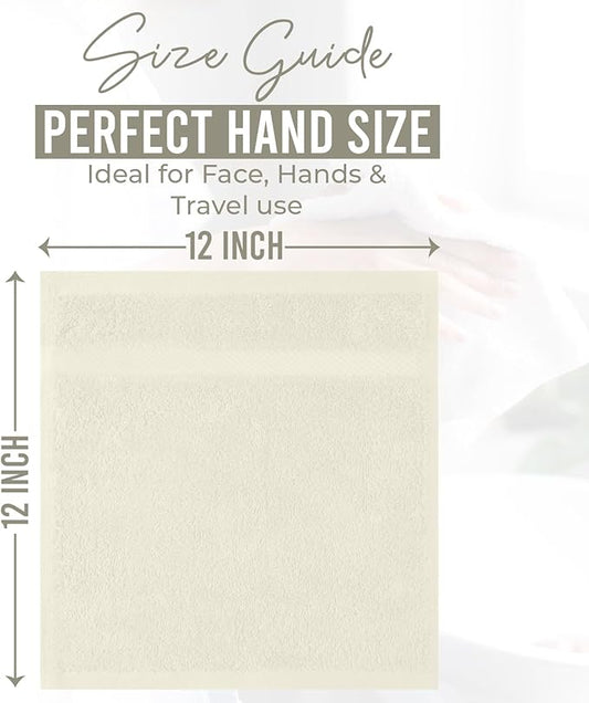 DAN RIVER 12-Pack Premium 100% Cotton Ivory Face Towels – Reusable Face Towel Set, Soft & Absorbent Washcloths for Bathroom & Body – Hand and Face Towels, 550 GSM (12x12 in)