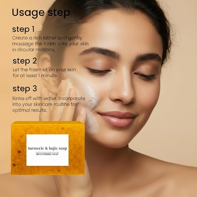 Kojic Acid Soap, Turmeric Soap Bar for Dark Spot Removal, Natural Turmeric Handmade Soaps for Face and Body, Organic Use Skin Care Soaps, Deep Cleans the Skin and Provides More Moisturizing (2Pcs)
