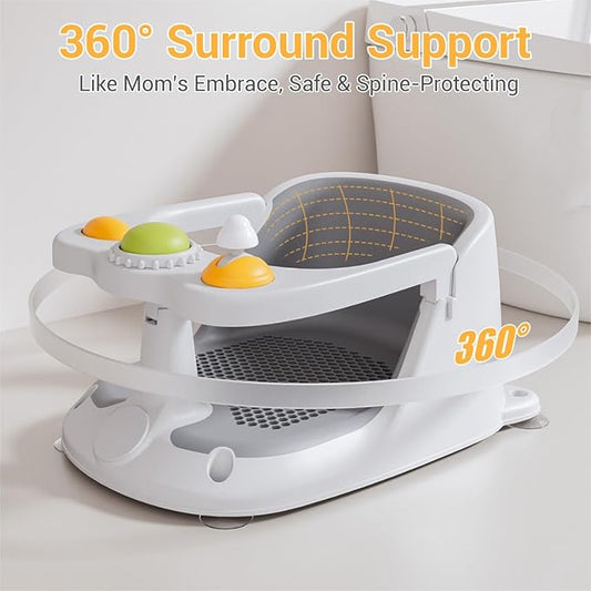 Baby Bath Seat for Babies 6 Months & Up, Bath Seats for Babies Sitting Up, Non-Slip, Comfortable Infant & Toddler Bath Seat for Newborns, Grey Baby Bath Chair