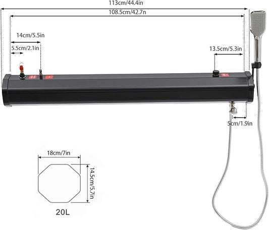 5.28Gal Roof-Mounted Camping Shower, Portable Road Shower with 1.6Bar Pressure & 5.58ft Hose, 20L Water Tank for Camping, Beach Surfing, Off-Road Vehicle Wash