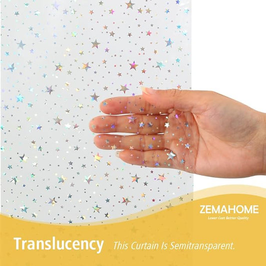 Holographic Thin 3D EVA Shower Curtain Liner Glitter Star, 72x72 Premium Light Weight Clear Plastic Bathroom Shower Curtain with Rustproof Metal Grommets for Shower Stall, Bathtubs(No Hooks)