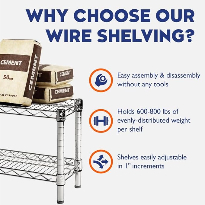 Shelving Inc. 24" d x 30" w x 54" h Chrome Wire Shelving with 6 Tier Shelves, Weight Capacity 800lbs Per Shelf
