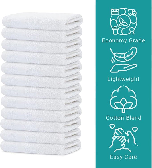 GOLD TEXTILES 48 Pack Economy White Washcloths Set (12x12 inches) - Cotton Blend Commercial Grade Cleaning Rags, Quick Drying & Soft Face Cloths, Fingertip Towels for Bathroom, Spa, Gym, and Kitchen