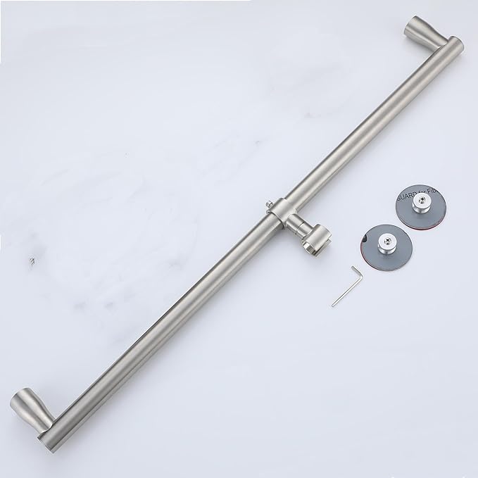 RRAJJ Shower slide bar that is installed by pasting or punching holes,Adjustable height 28 inch of all SUS304 stainless steel Shower Head Holder (all stainless steel- Brushed Nickel)