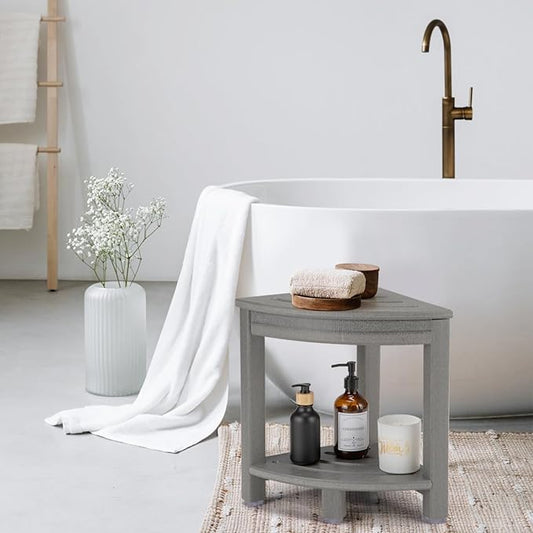 HDPE Corner Shower Stool,Shower Bench Seat with Storage Shelf for Shaving Legs Plastic Spa Bath Step Foot Rest for Bathroom Small Place (Grey)