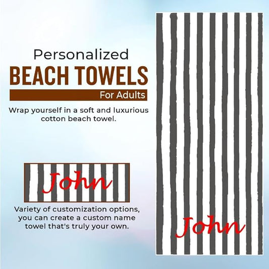 Personalized Passion Beach Towels for Adults - Custom Pool Towels with Name - Highly Absorbent Cotton - Striped Design for Women & Men - Large 70x30 Bath Sheet for Hotel, Swim & Camping - Dark Gray