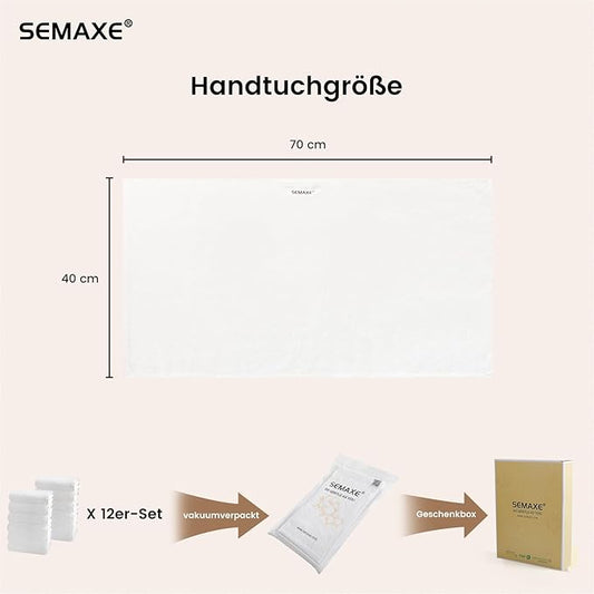 SEMAXE 12 Pack Hand Towels for Bathroom, 100% Cotton Towels with Hanging Loops, Soft and Highly Absorbent, Hand Towel Set for Gym, Shower, Hotel, Spa and Kitchen, White
