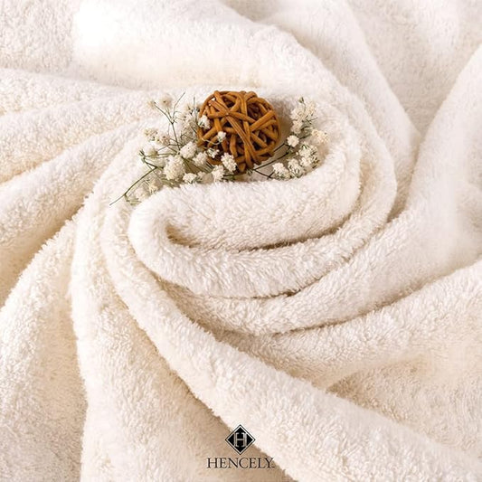 Hencely Premium Bath Towel Set of 4-28x58 Inches - High Absorbency, Quick Drying - 100% Soft Turkish Cotton Towels - Ideal for Home, Bathroom, Hotel, Spa, and Gym - Ivory