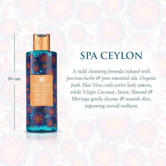 SPA CEYLON Royal Lotus Perfumed Bath & Shower Gel, Natural Body Wash, Moisturizing Body Cleanser, Foaming Gel, Paraben, Sulphate & Fragrance-Free, Suitable For All Skin Types