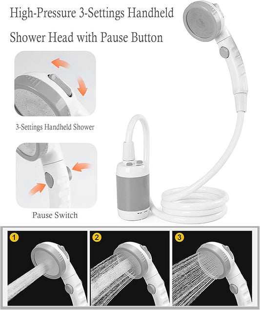 Iron Hammer Portable Shower Electric Shower Camping Shower Built-in 5000mAh Large Capacity Rechargeable Battery-Powered Shower for Indoor or Outdoor Showering Car Washing Pet Bathing
