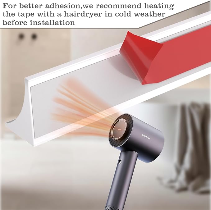 39 Inch Shower Threshold Water Dam Barrier,Silicone Shower Door Bottom Seal for Water Stopper,Flexible Edge Trim for Kitchen Sink Splash Guard,Self Adhesive Water Blocker for Bathtub,White