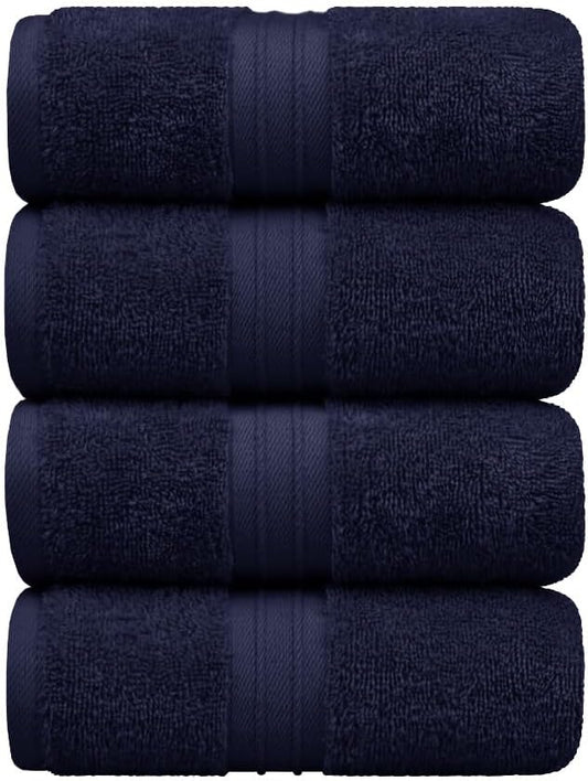 Hand Towels 4 Pack - Luxury & Decorative, Large (16"x 28") Plush, 100% Cotton, Soft and Thick - Versatile, Perfect as Kitchen and Bathroom Towel, Hair or Spa Towel - Royal Blue