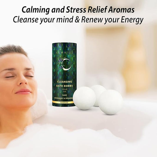 Sage Bath Bombs Spiritual Bath Energy Clearing Protection Shielding Smokeless Smudging Sage Rosemary and Spearmint Relaxation Stress Relief Spa Gift