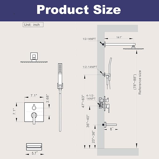 Shower System with Tub Spout, All Metal Black Bathtub Shower Faucet Set with High Pressure 10 Inch Rain Shower Head and Handheld Shower Head Set, Matte Black (Valve Include)