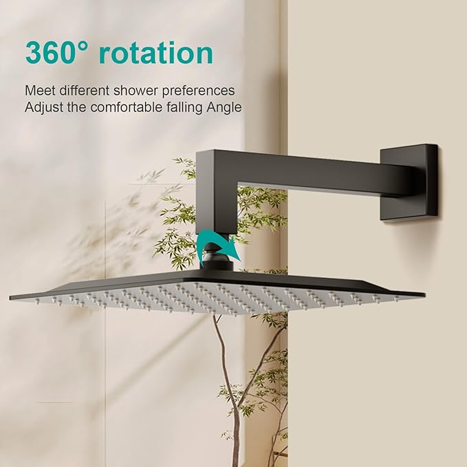 Square Rain Shower Head, High Flow Stainless Steel,Work with any decorative style,All Metal Rainfall Shower Head (Matte Black, 10)