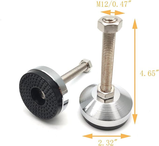 Heavy Duty Leveler Leg, Cabinet Leveling Feet,2.36" Dia. Base,M12 Thread,1300 Lb Capacity,Adjustable Workbench Legs,D60xM12x100,Black Carbon Steel PVC,4-Pack