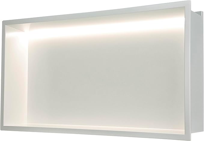 24"x12" Lighted Shower Niche ,Stainless Steel Waterproof Shower Storage with Lighting ,No Tile Needed ,Matte White ( 24 x 12 in)