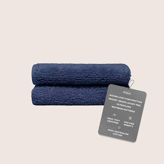 Italic Ultraplush 100% Australian Cotton Washcloths - Set of 2 Luxury Plush Face Wash Cloths, Soft and Absorbent 800 GSM for Bathroom, Spa, Gym, Face and Body (Dusk)