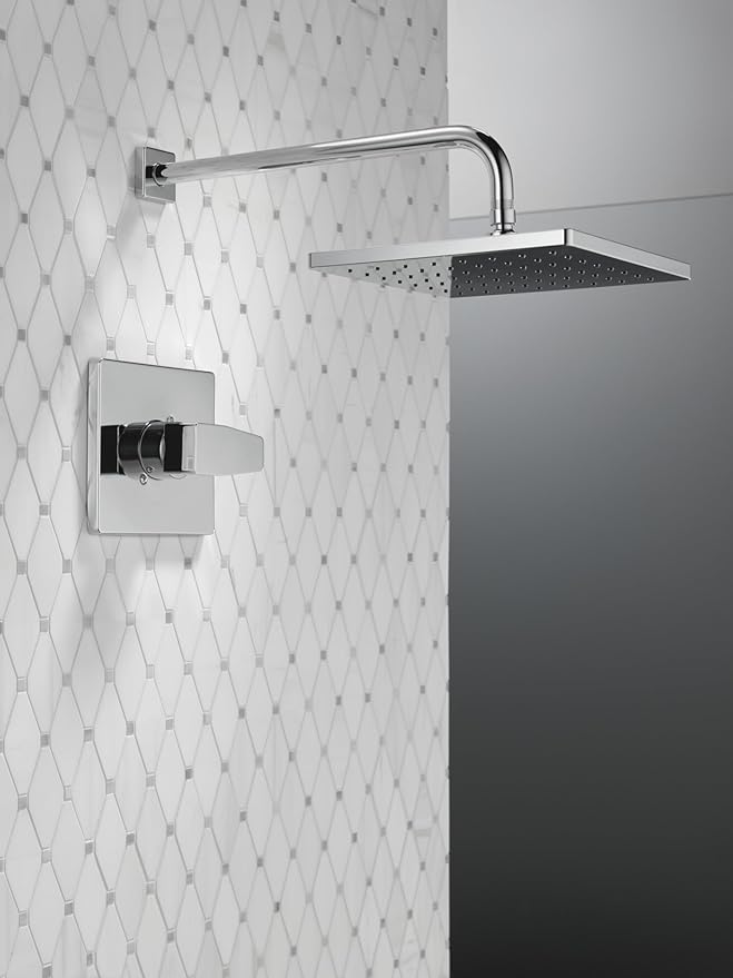 Delta Modern 14 Series Square Rain Shower Faucet Set, Chrome Shower Head and Handle Set, Valve Trim Kit, Chrome T14268-PP (Valve Not Included)