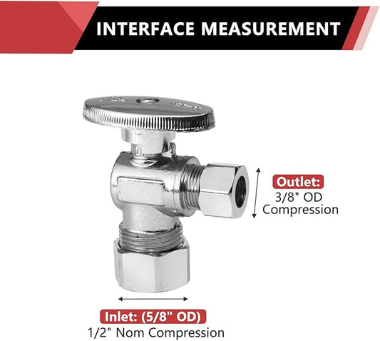 (Pack of 2) EFIELD Angle Stop Valve 1/2" Nominal (5/8" OD) Compression x 3/8" OD, 1/4-Turn,(VALVE116-2PCS)