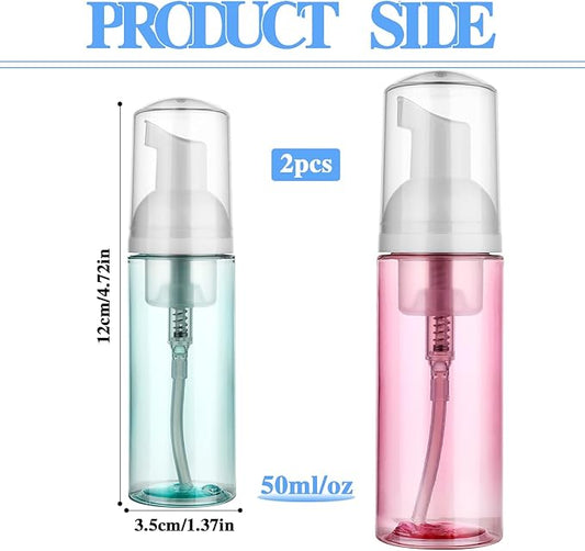 2 Pack Foam Pump Bottle Travel 60 ml/2 oz Small Size Mousse Foam Soap Dispenser Clear Plastic Foaming Soap Dispenser Mini Empty Refillable Pump Containers for Face Wash Lash Shampoo Skin Care
