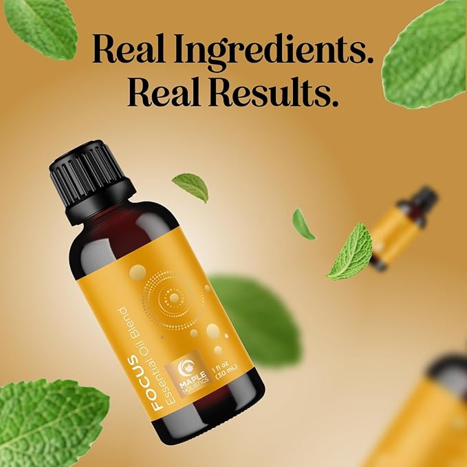 Focus Essential Oil Blend for Diffusers - Aromatherapy Essential Oils Blend for Home and Travel Energy Focus and Attention Support with Grapefruit Bergamot Peppermint and Eucalyptus (1 Fl Oz)