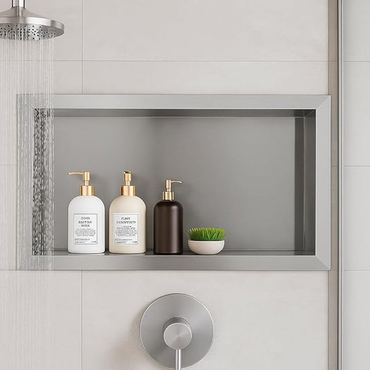 Stainless Steel Shower Niche No Tile Needed Recessed, 24" x 12" Recessed Wall Niche Shelf for Bathroom Storage Silver