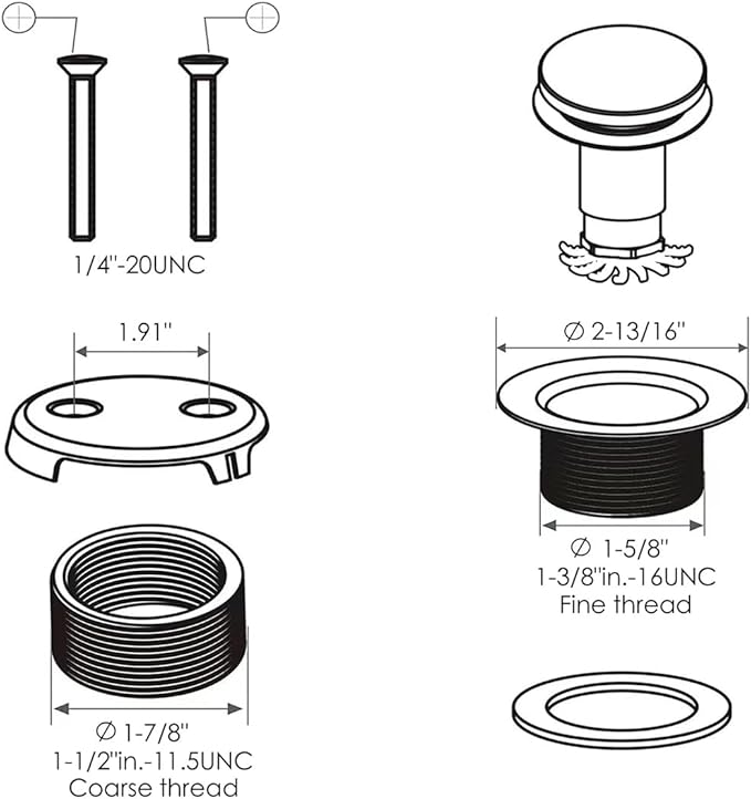 Brushed Brass Bathtub Drain Stopper and Overflow Kit, Solid Brass Tip-Toe Bath Tub Drain with Hair Catcher - Universal Coarse/Fine Thread, Bathroom Bathtub Plug Replacement, 11.5/16 UNC