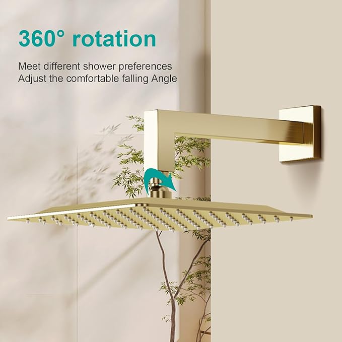 Square Rain Shower Head, High Flow Stainless Steel,Work with any decorative style,All Metal Rainfall Shower Head (Brushed Gold, 10)