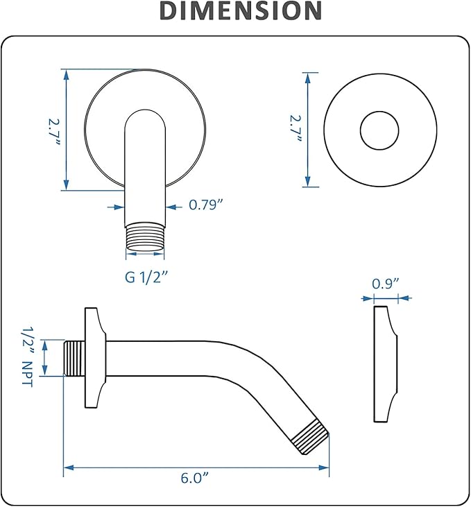 BESTILL Wall Mounted 6 Inch Shower Head Arm, Shower Arm and Flange Included, Brushed Nickel