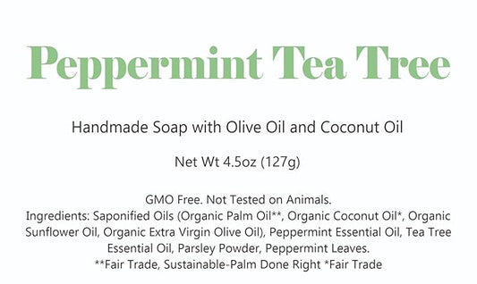 3 Pk Peppermint Tea Tree Organic Soap Bars, Handmade in USA, Natural & Cruelty Free (3 Pack, Peppermint Tea Tree)