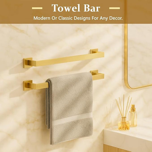 5-Piece Bathroom Hardware Set, Brushed Gold Bathroom Accessories 304 Stainless Steel, Including 23.8 inch Bath Towel Bar*2, Double Towel Hook, Toilet Paper Holder, and Towel Ring