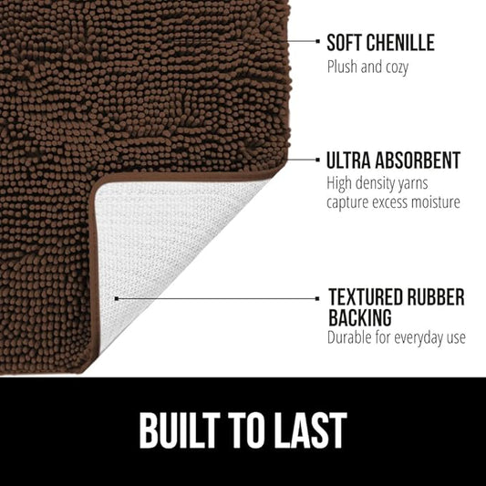 GORILLA GRIP Bath Rug Mat 36x24, Thick Soft Absorbent Chenille, Quick Dry Microfiber Mats, Rubber Backing Washable Shower Floor Rugs, Bathmat Runner, US Designed Bathroom Home Decor Accessories Brown