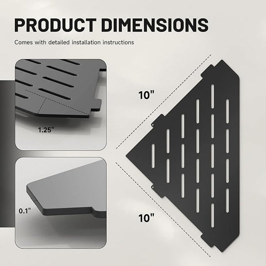 Corner Shower Shelves 10" 2 Pcs, 304 Stainless Steel Shower Corner Shelf Wall Mount Triangle Shower Caddy for Bathroom, Kitchen Organization, Matte Black