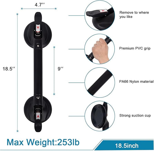 19inch Suction Shower Grab Bar, Portable Shower Handle Bar Suction Grip Bar Bathtub Handle with Strong Hold Suction Cup Fitting and Rapid Release for Bathroom(Max Capacity :300lb)