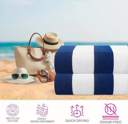 CASA COPENHAGEN Cabana Pool Towels Designed in Denmark Rough and Tough, Quick Dry, for Pool, Bath & Shower 2 Piece Cotton Pool Towels Set - Royal Blue