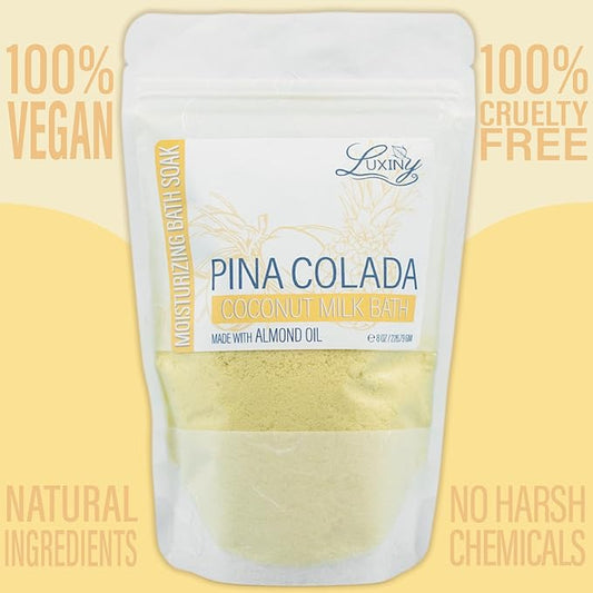 Luxiny Vegan Milk Bath Soak Made with Coconut Milk Powder & Sweet Almond Oil Which Creates A Bath Bomb Dust Soothing Fizz, 8oz (Pina Colada)