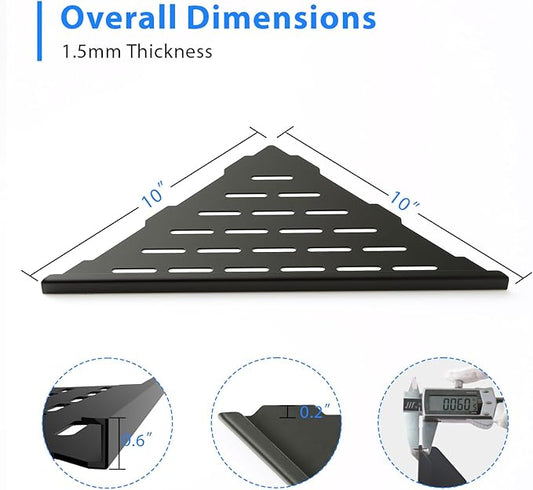 POPFLY 10 Inch Corner Shower Shelf 2 Pack, 304 Stainless Steel Matte Black, No Drilling Recessed Bathroom Shelves for Tiled Wall, Heavy Duty Floating Shower Organizer with Slot Design, PF7501B