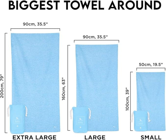 Dock & Bay Quick Drying Towel - for Sports & Gym - Compact, Lightweight - 100% Recycled - Includes Bag - Essential - Lagoon Blue - Extra Large (200x90cm, 78x35)