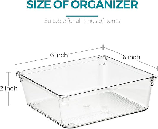 12 Pack Drawer Organizer - 6" X 6" Clear Acrylic Storage Bins with Non-Slip Pads, Versatile Desk Tray for Makeup, Jewelry, Kitchen, Bathroom, and Office Organization