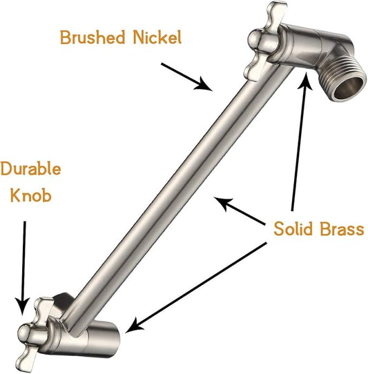 11 Inch Shower Head Extension Arm Brushed Nickel. Solid Brass Adjustable Shower Arm Extension.Lower Or Raise Any Rain Or Handheld Showerhead To Your Height & Angle – Universal Connection